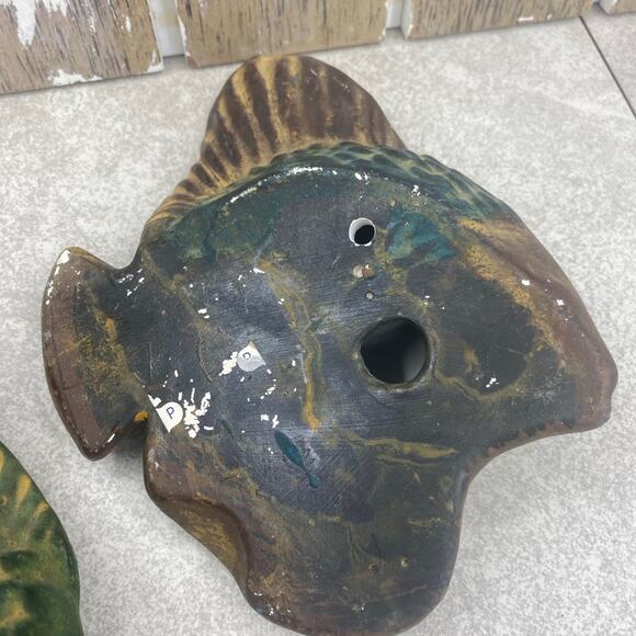 Chalk Art? Fish Set of 3 Wall Art Artisan Spirit Mexico 6”-8” Green Brown Yellow - Picture 4 of 12